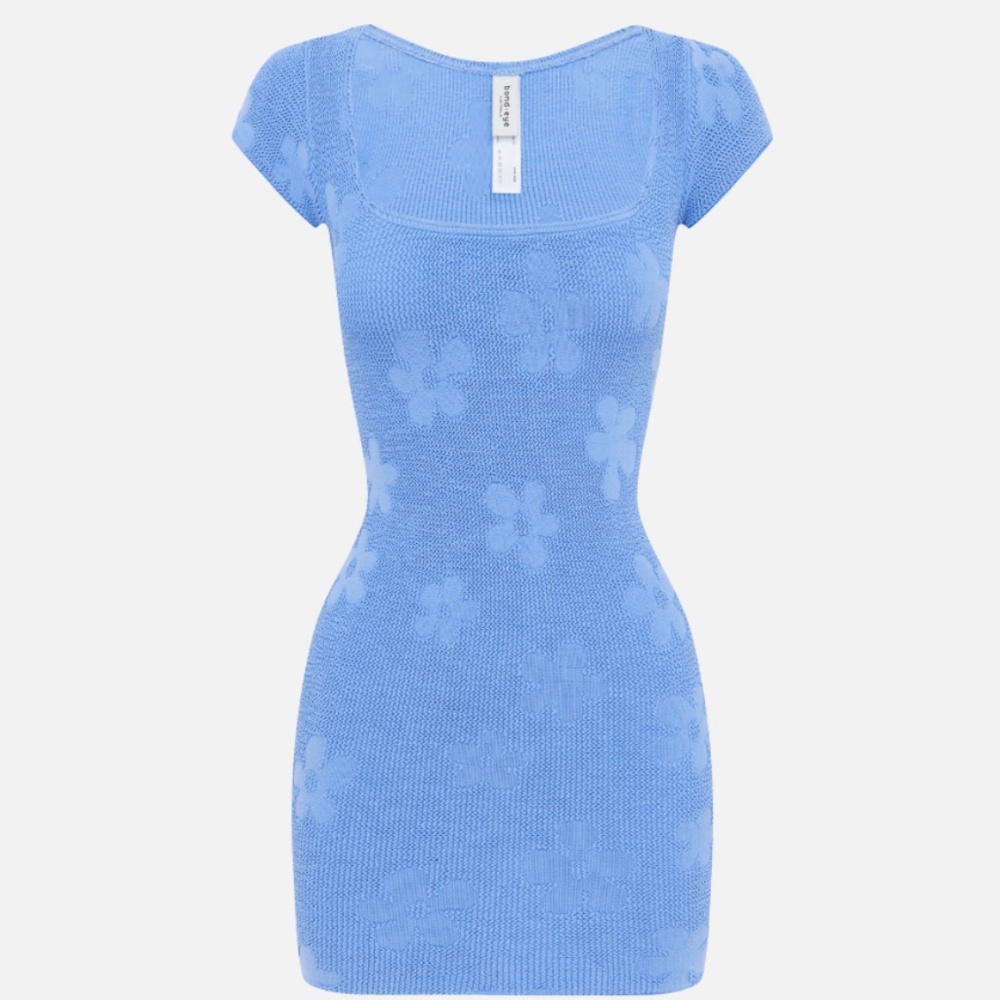 bond-eye Periwinkle Blue Floral Knit Mini Dress